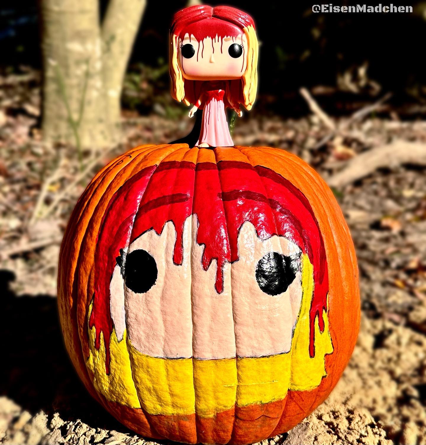 Victoria Conlin's winning pumpkin, Carrie, painted, with Pop! Carrie